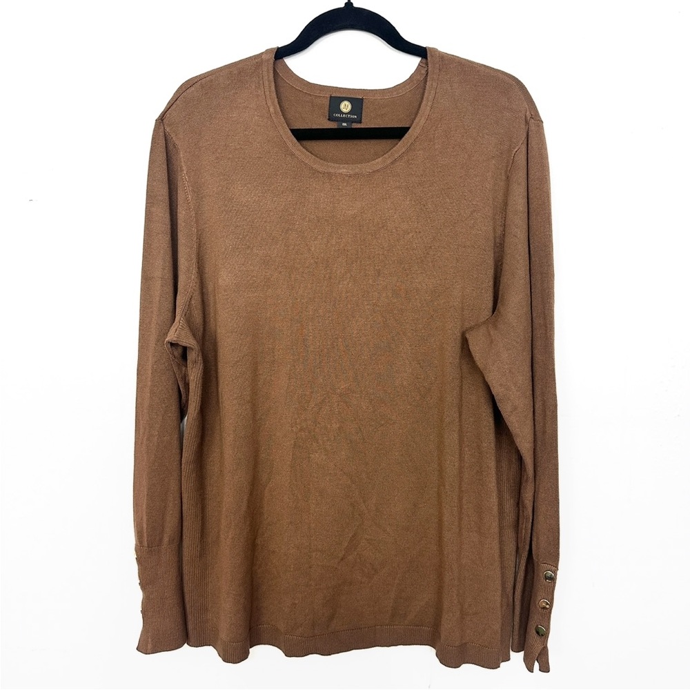 JM Collection Brown Sweater Gold‎ Button Cuff Soft Knit Rayon Nylon Blend XXL - Picture 1 of 5